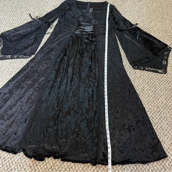 Vintage 90s Lip Service Crushed Velvet Lace Up Corset Maxi Dress - Black - Picture 9 of 14